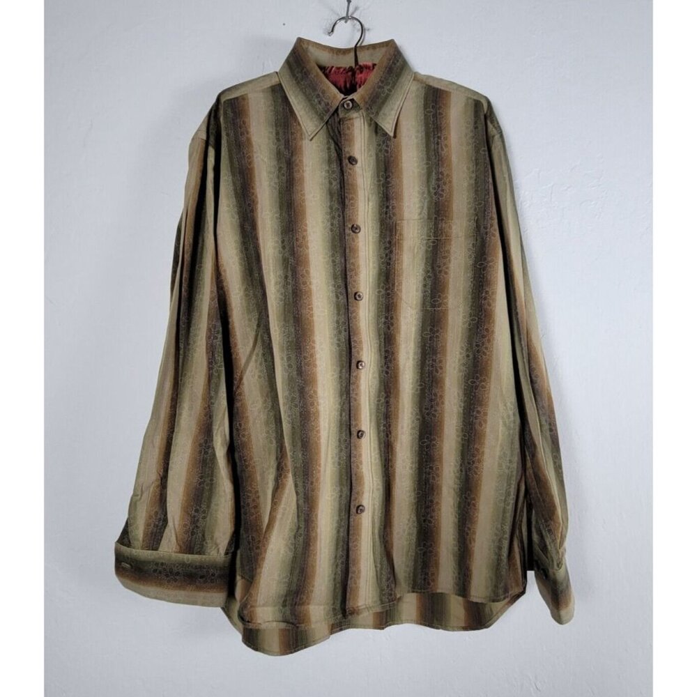 Tommy Bahama Shirt Mens Medium Floral Striped Brown Button Down Hawaiian Casual